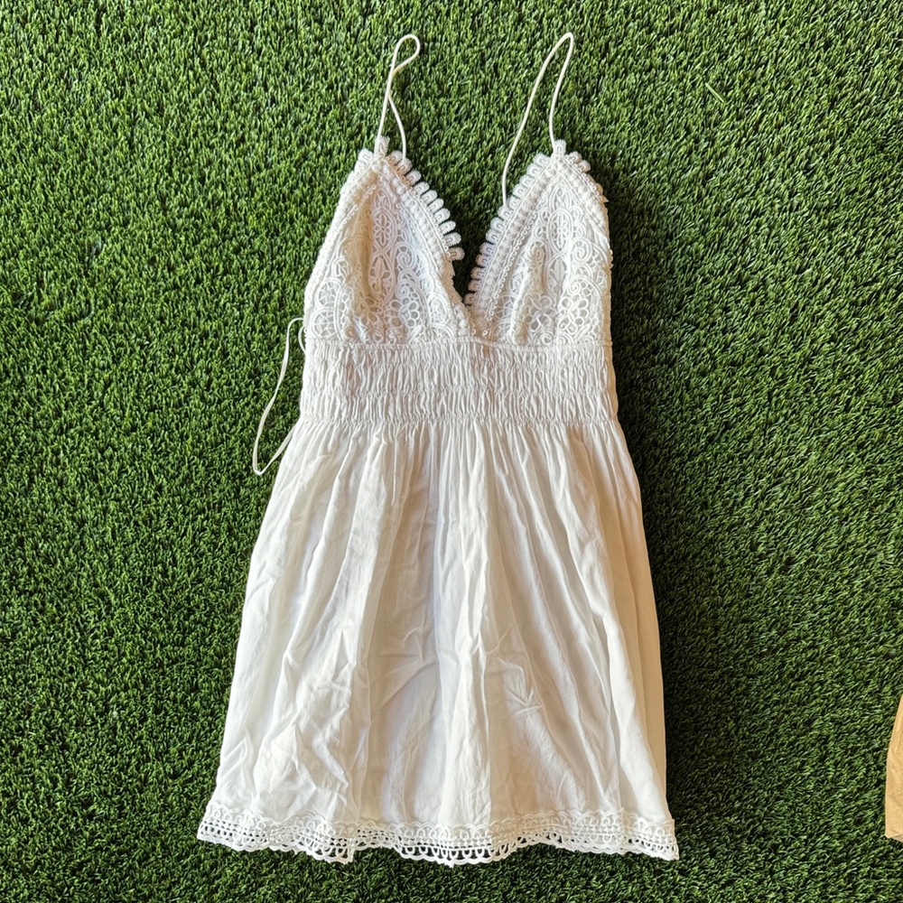 Zara Cream Smocked Waist Lace Mini Summer Dress